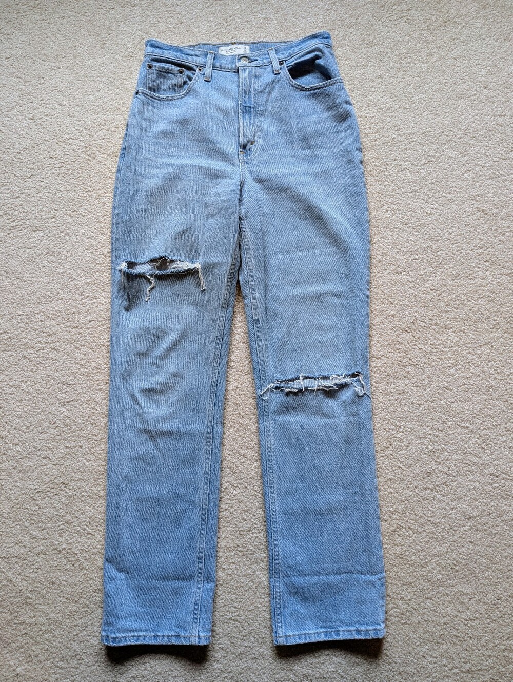 Abercrombie & Fitch Light Blue Straight Leg Distressed Jeans Curve Love 6R